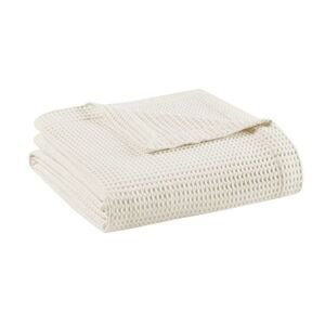 Beautyrest -  King Waffle Weave Cotton Blanket Ivory: Ivory
